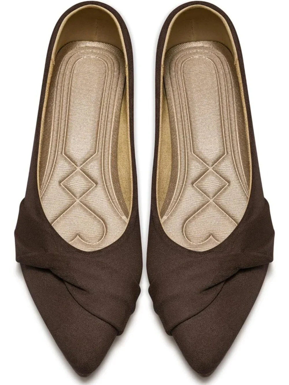 Women's Coffee Suede Comfortable Lightweight Casual Slip On Pointed Toe Bow Flat